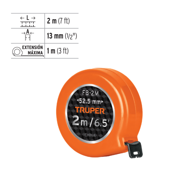 Flexómetro de bolsillo 2 m Truper [FB-2M] - Imagen 2