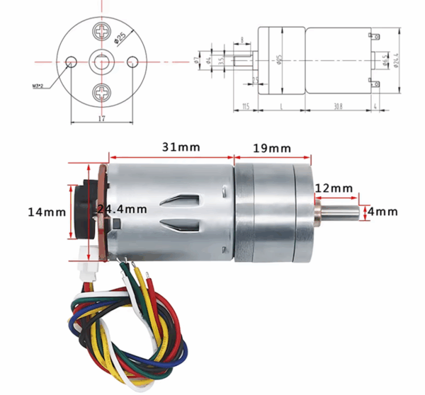 Motor con Encoder 12V 620RPM [JB460] - Imagen 3